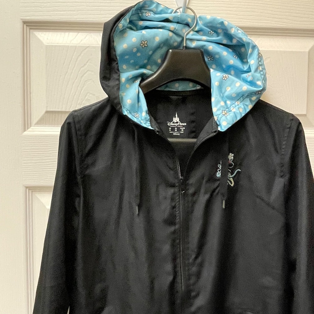 Disney World Parks Size S Black Minnie Mouse Hooded Windbreaker Blue Polka Dot